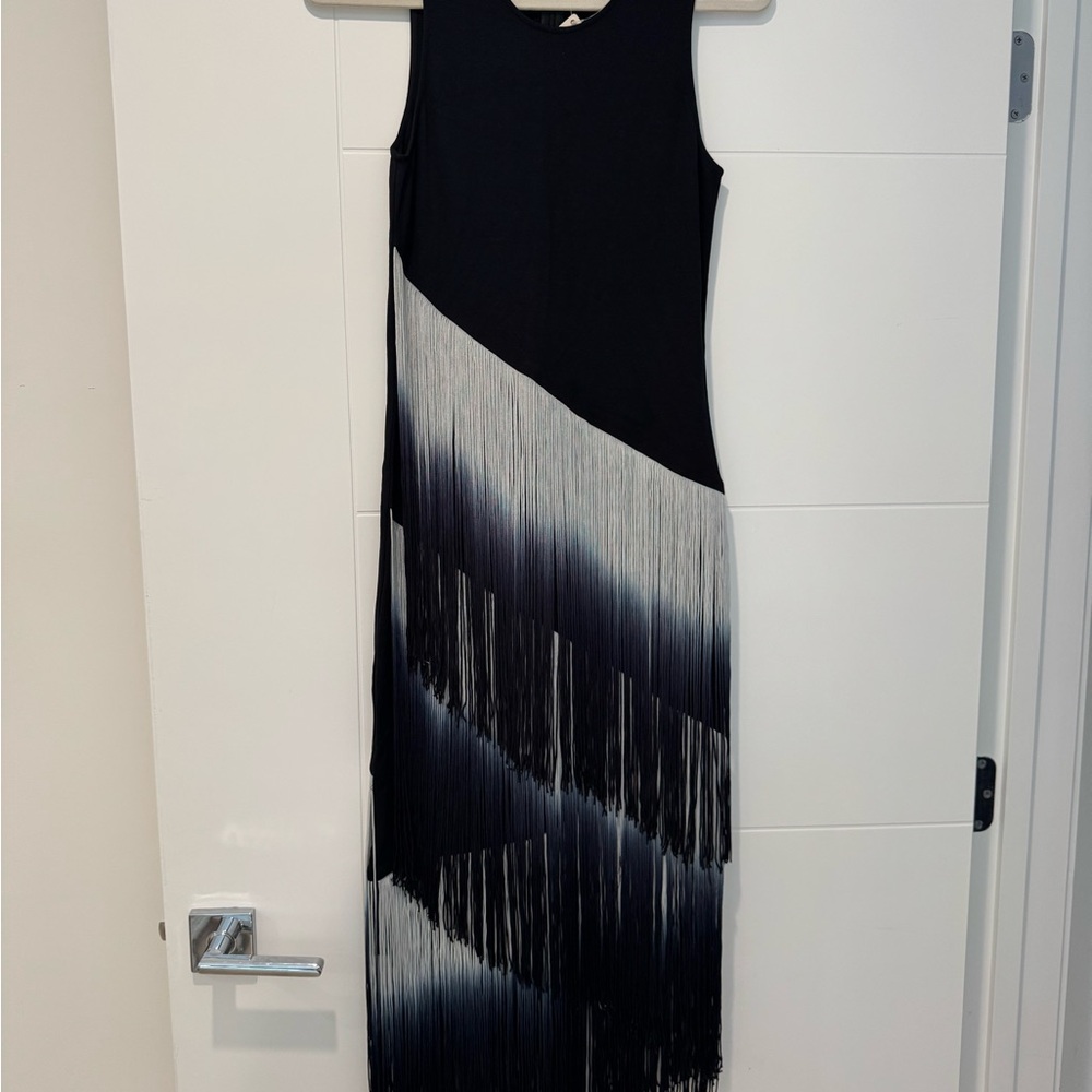 Haute Hippie Black and Gray Asymmetrical Fringe Dress